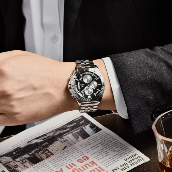 BENYAR BY-5180B – montre chronographe de luxe pour hommes avec bracelet en acier inoxydable - Noir – Image 6
