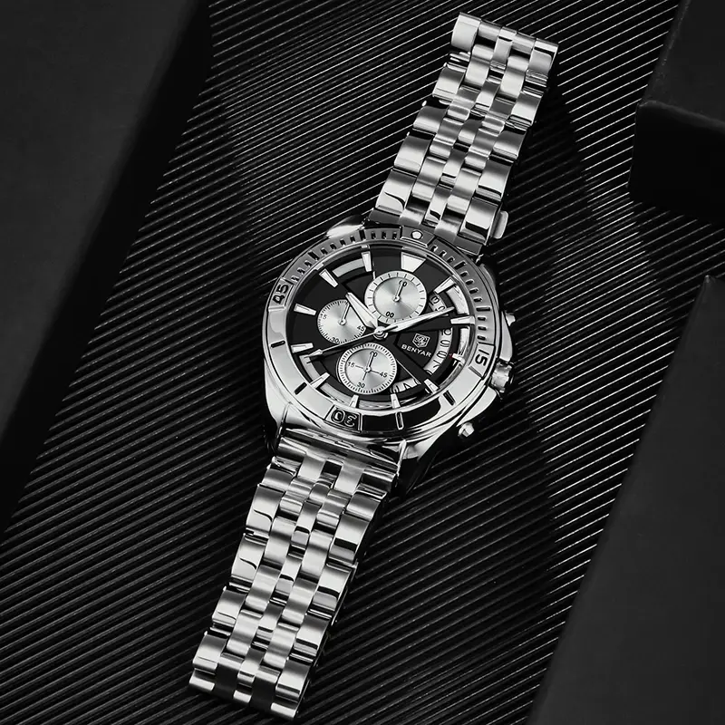 BENYAR BY-5180B – montre chronographe de luxe pour hommes avec bracelet en acier inoxydable - Noir – Image 2
