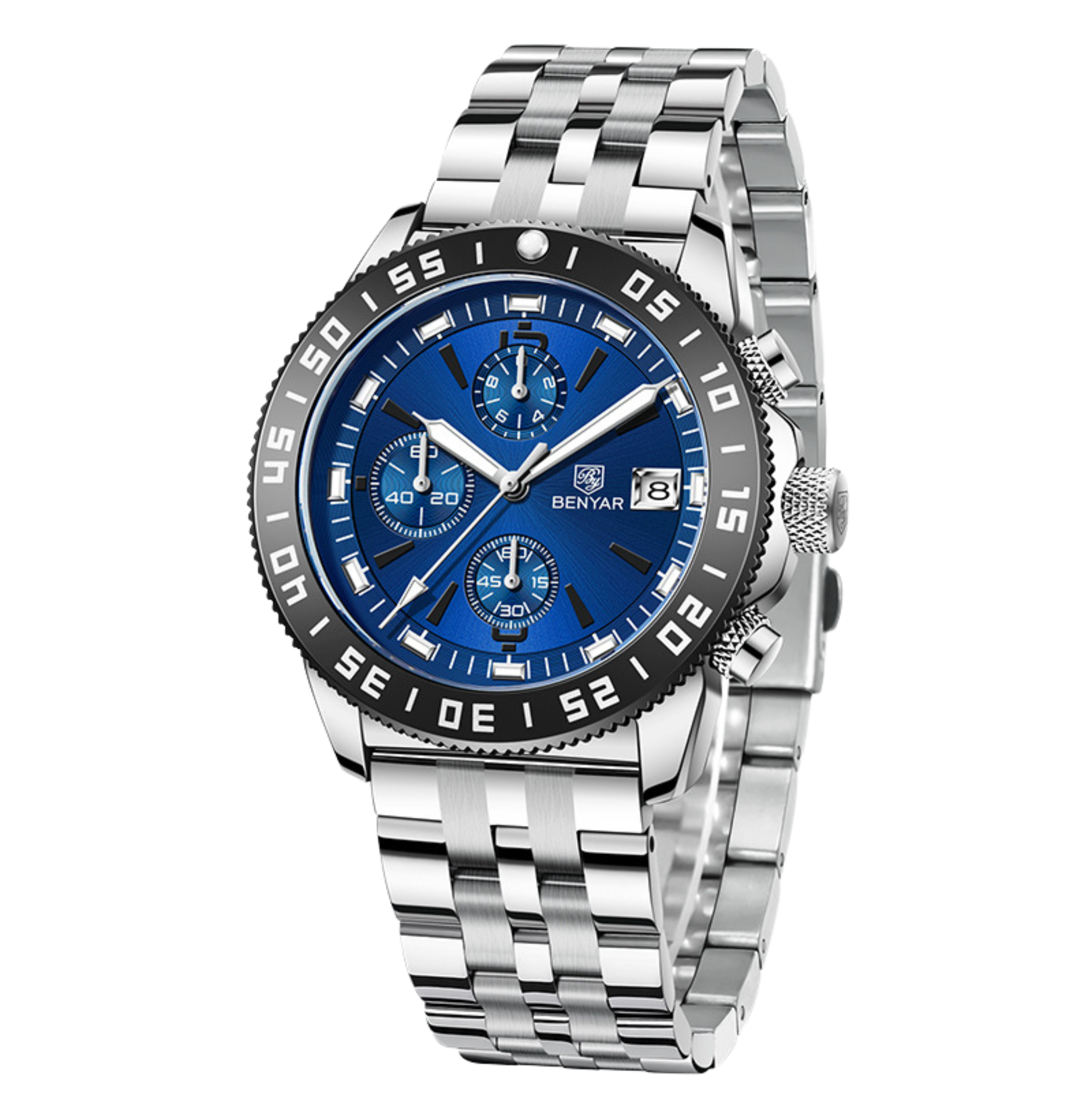 BENYAR BY-5198C Montre Homme Chronographe en Acier Inoxydable – Bleu –  Benyar Maroc