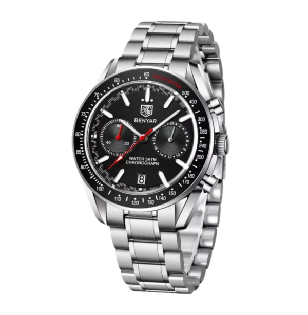 BENYAR BY-5194B – montre chronographe de luxe pour hommes avec bracelet en acier inoxydable - Noir