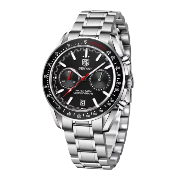 BENYAR BY-5194B – montre chronographe de luxe pour hommes avec bracelet en acier inoxydable - Noir