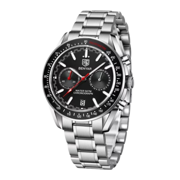 BENYAR BY-5194B – montre chronographe de luxe pour hommes avec bracelet en acier inoxydable - Noir