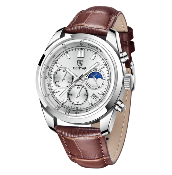 BENYAR BY-5193A Montre Homme Chronographe avec bracelet en cuir - Marron