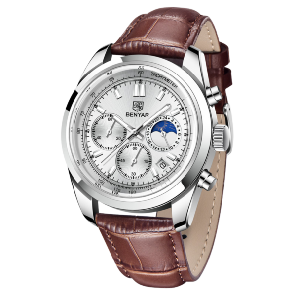 BENYAR BY-5193A Montre Homme Chronographe avec bracelet en cuir - Marron
