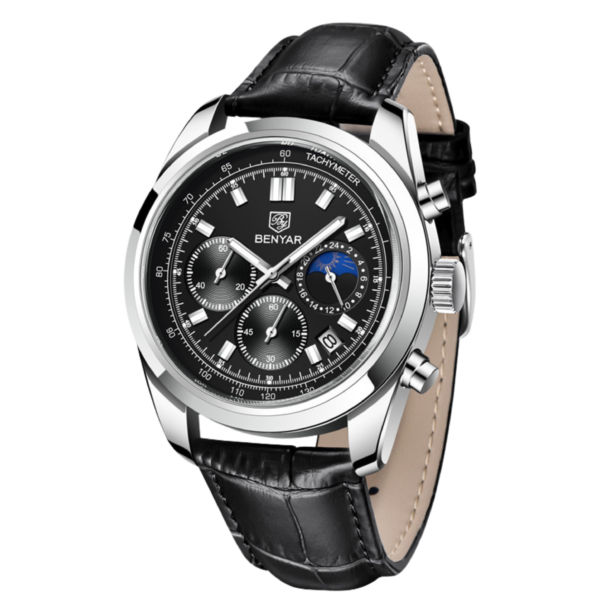 BENYAR BY-5193B Montre Homme Chronographe avec bracelet en cuir - Noire