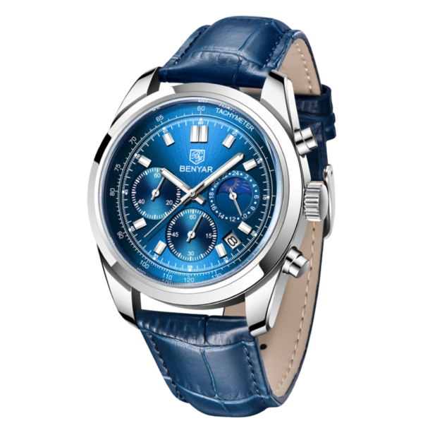 BENYAR BY-5193C Montre Homme Chronographe avec bracelet en cuir - Bleu