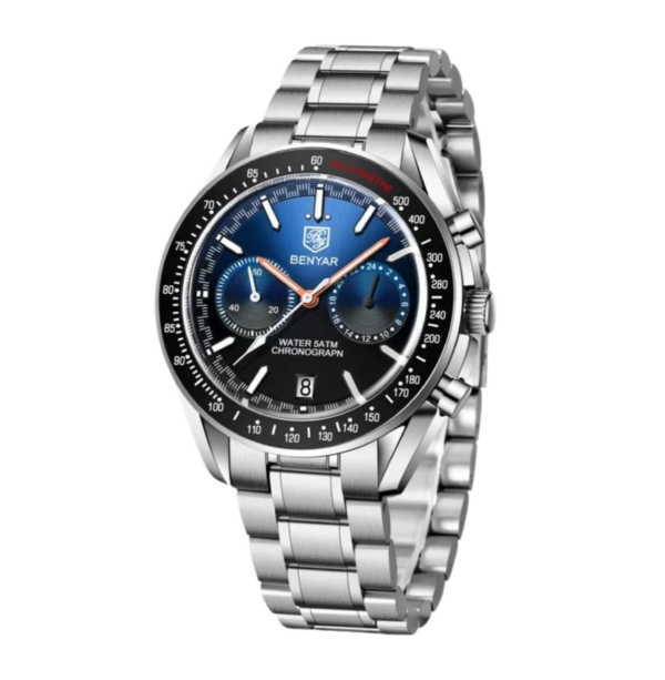 BENYAR BY-5194A – montre chronographe de luxe pour hommes avec bracelet en acier inoxydable - Bleu