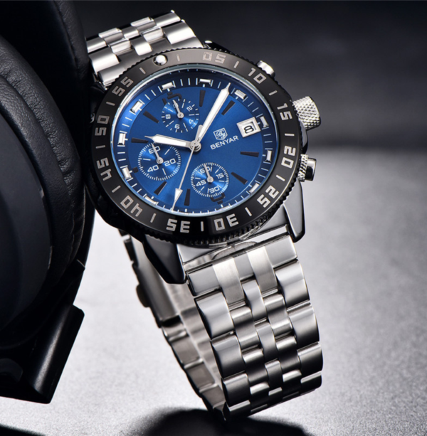 BENYAR BY-5198C Montre Homme Chronographe en Acier Inoxydable - Bleu – Image 2
