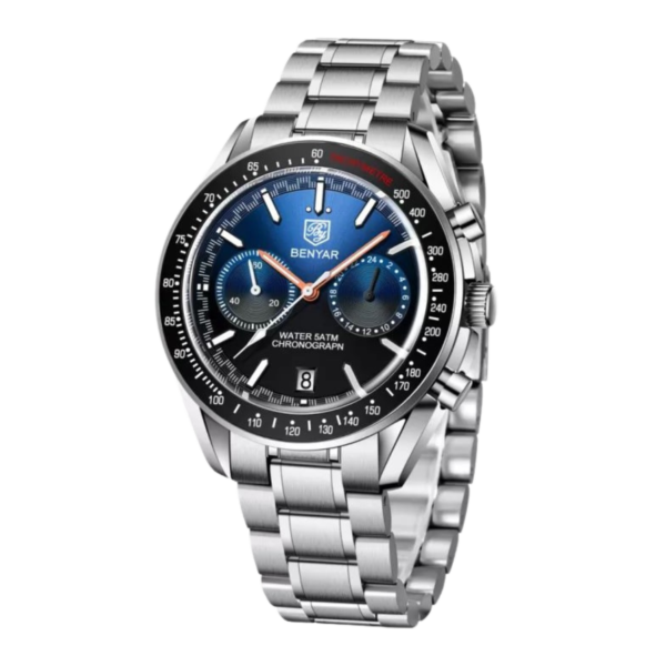 BENYAR BY-5194A – montre chronographe de luxe pour hommes avec bracelet en acier inoxydable - Bleu