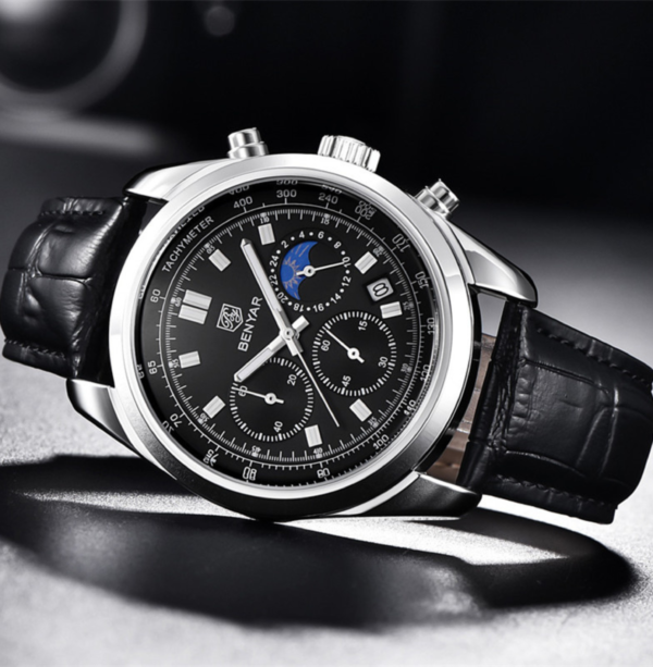 BENYAR BY-5193B Montre Homme Chronographe avec bracelet en cuir - Noire – Image 2
