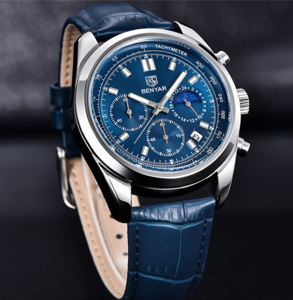 BENYAR BY-5193C Montre Homme Chronographe avec bracelet en cuir - Bleu – Image 3