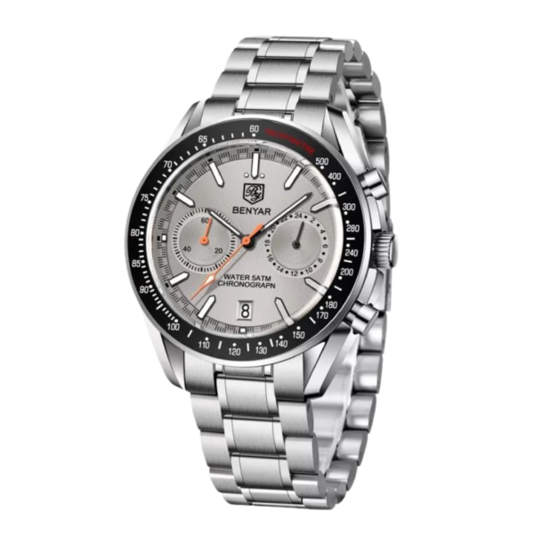 BENYAR BY-5194C – montre chronographe de luxe pour hommes avec bracelet en acier inoxydable - Gris