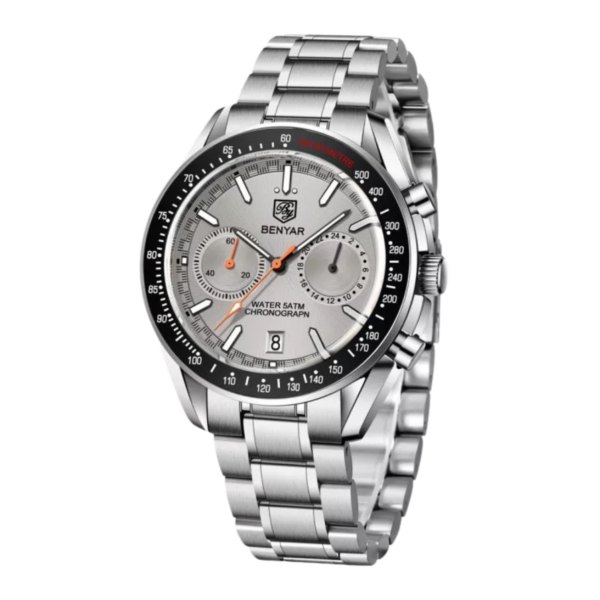 BENYAR BY-5194C – montre chronographe de luxe pour hommes avec bracelet en acier inoxydable - Gris