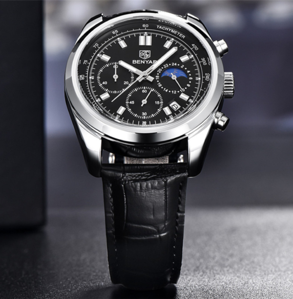 BENYAR BY-5193B Montre Homme Chronographe avec bracelet en cuir - Noire – Image 4