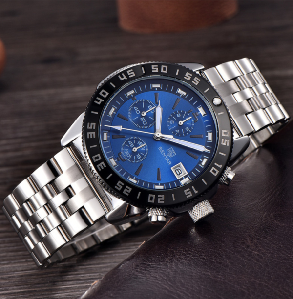 BENYAR BY-5198C Montre Homme Chronographe en Acier Inoxydable - Bleu – Image 4