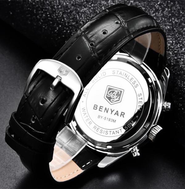BENYAR BY-5193B Montre Homme Chronographe avec bracelet en cuir - Noire – Image 5