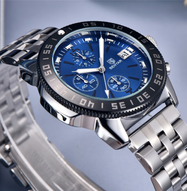 BENYAR BY-5198C Montre Homme Chronographe en Acier Inoxydable - Bleu – Image 3