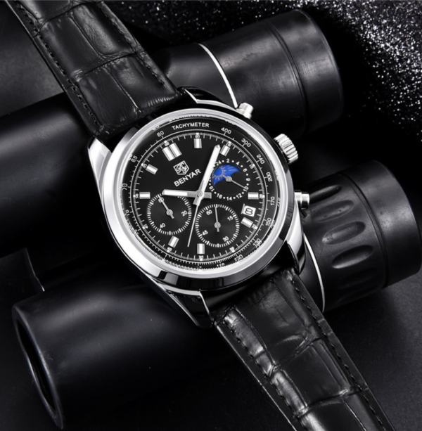 BENYAR BY-5193B Montre Homme Chronographe avec bracelet en cuir - Noire – Image 3