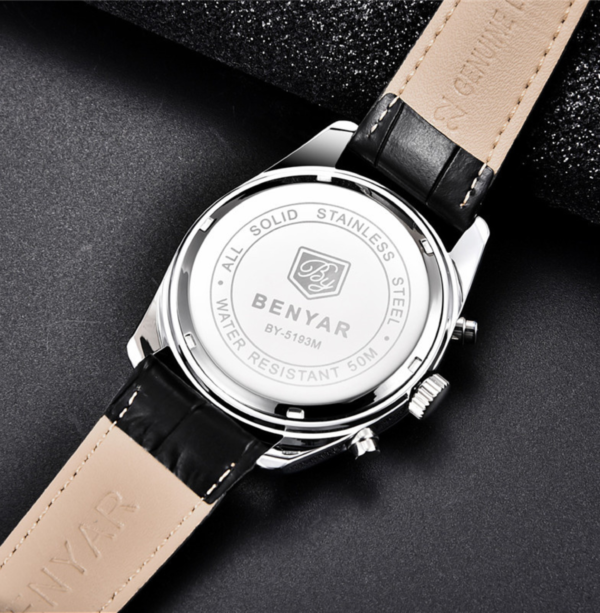 BENYAR BY-5193B Montre Homme Chronographe avec bracelet en cuir - Noire – Image 6