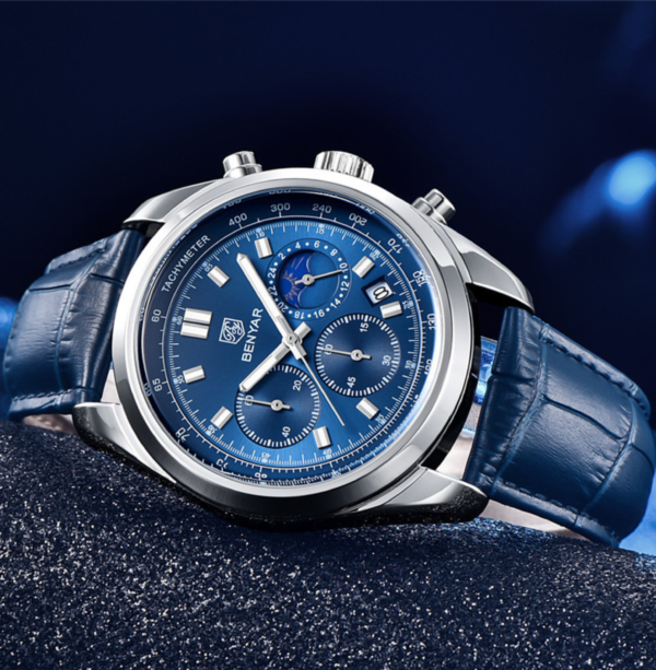 BENYAR BY-5193C Montre Homme Chronographe avec bracelet en cuir - Bleu – Image 2