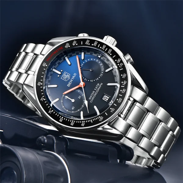 Alternative view of BENYAR BY-5194A – montre chronographe de luxe pour hommes avec bracelet en acier inoxydable - Bleu