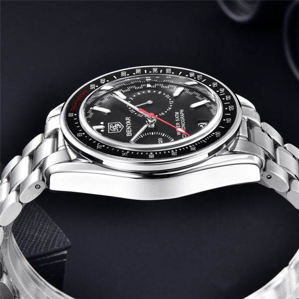 BENYAR BY-5194B – montre chronographe de luxe pour hommes avec bracelet en acier inoxydable - Noir – Image 3