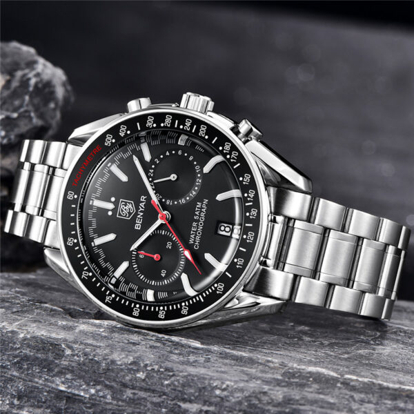 BENYAR BY-5194B – montre chronographe de luxe pour hommes avec bracelet en acier inoxydable - Noir – Image 2
