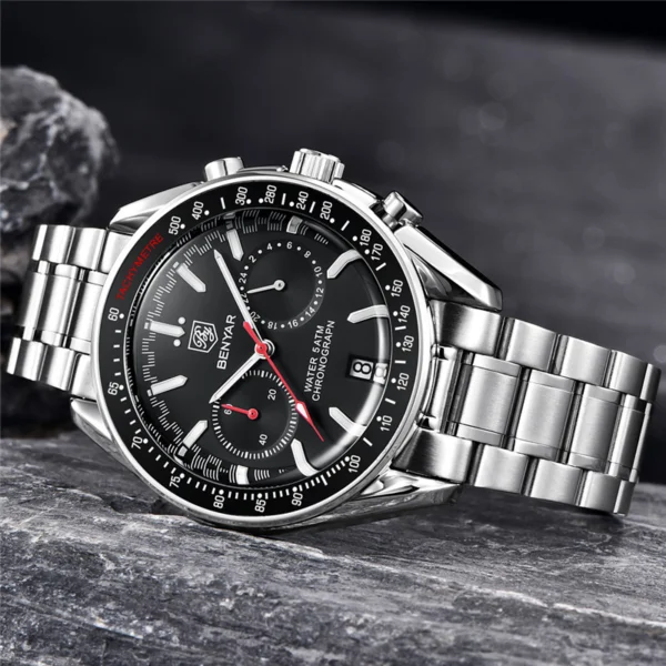 Alternative view of BENYAR BY-5194B – montre chronographe de luxe pour hommes avec bracelet en acier inoxydable - Noir