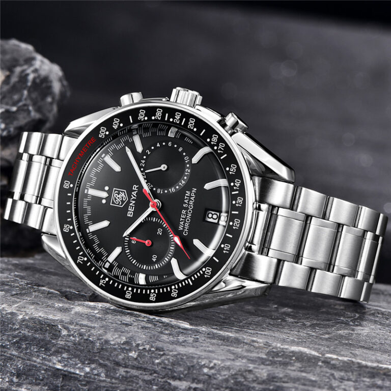 Alternative view of BENYAR BY-5194B – montre chronographe de luxe pour hommes avec bracelet en acier inoxydable - Noir