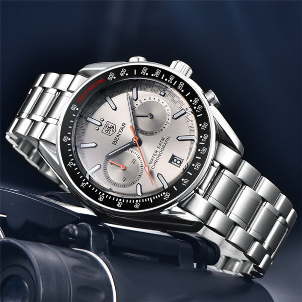 BENYAR BY-5194C – montre chronographe de luxe pour hommes avec bracelet en acier inoxydable - Gris – Image 2