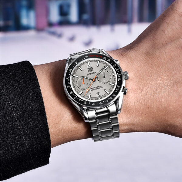 BENYAR BY-5194C – montre chronographe de luxe pour hommes avec bracelet en acier inoxydable - Gris – Image 5