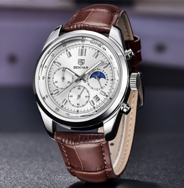 BENYAR BY-5193A Montre Homme Chronographe avec bracelet en cuir - Marron – Image 2