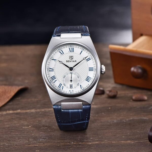 BENYAR BY-5199C – montre classique de luxe pour hommes avec bracelet en cuir - Bleu – Image 2