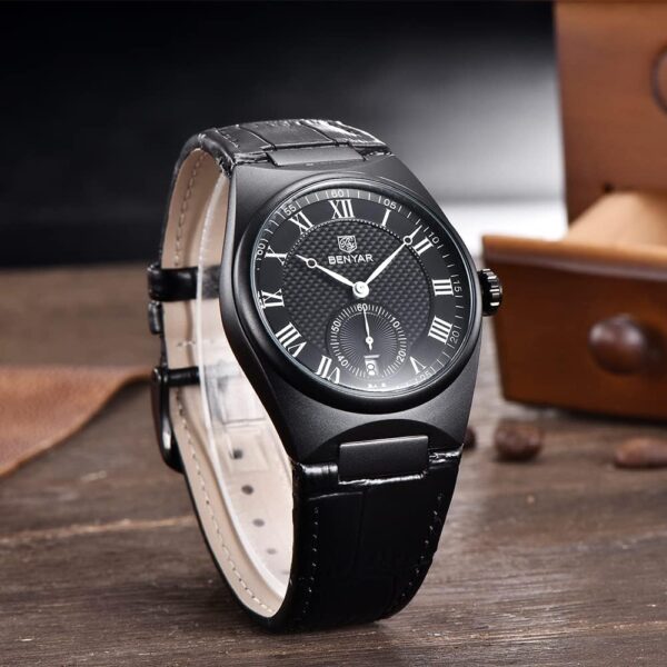 BENYAR BY-5199A – montre classique de luxe pour hommes avec bracelet en cuir - Noir – Image 3