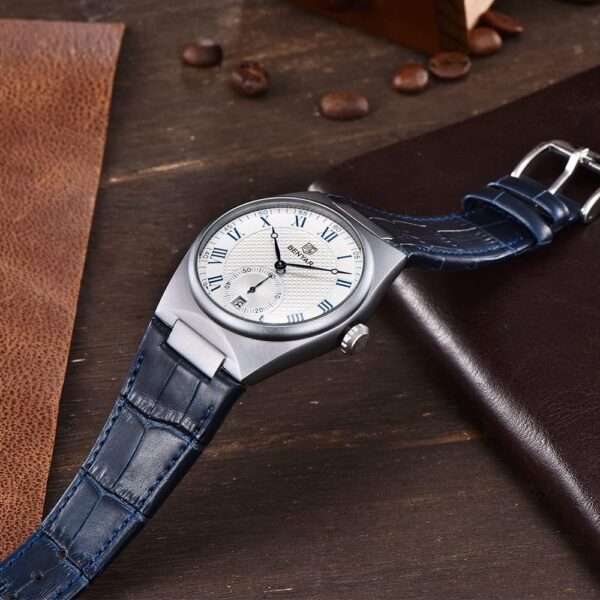 BENYAR BY-5199C – montre classique de luxe pour hommes avec bracelet en cuir - Bleu – Image 4