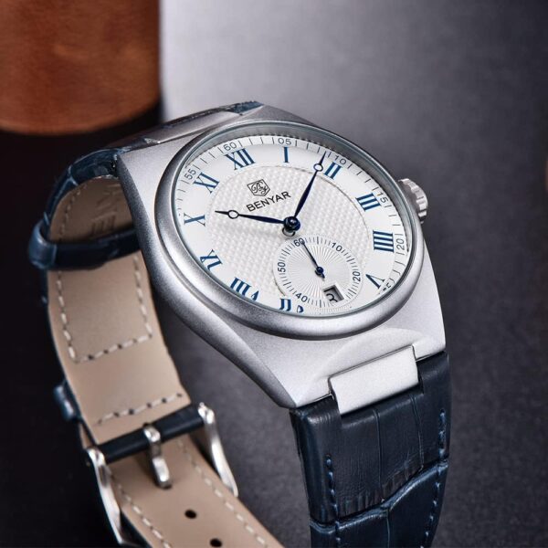 BENYAR BY-5199C – montre classique de luxe pour hommes avec bracelet en cuir - Bleu – Image 3