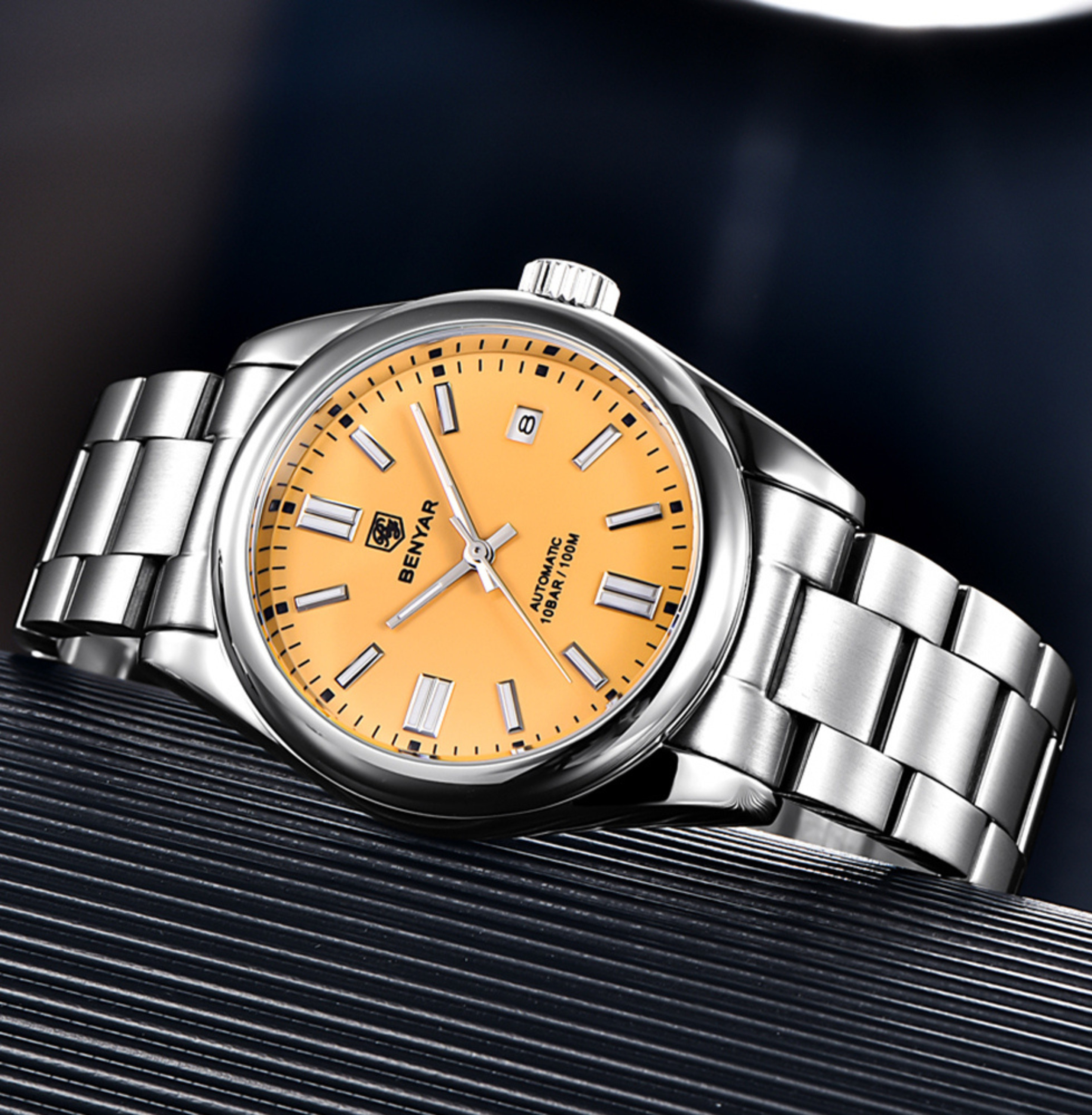 BENYAR BY-5185C Montre Homme Automatique Étanche en Acier Inoxydable  Orange