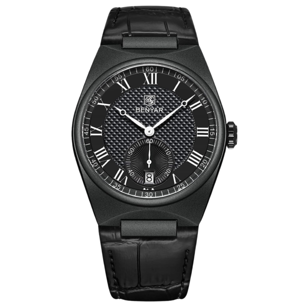 BENYAR BY-5199A – montre classique de luxe pour hommes avec bracelet en cuir - Noir