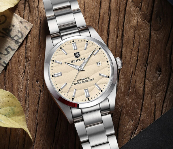 BENYAR BY-5208C Montre Homme Automatique Étanche en Acier Inoxydable - Blanc cassé – Image 3