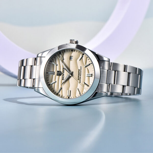 BENYAR BY-5208C Montre Homme Automatique Étanche en Acier Inoxydable - Blanc cassé – Image 2