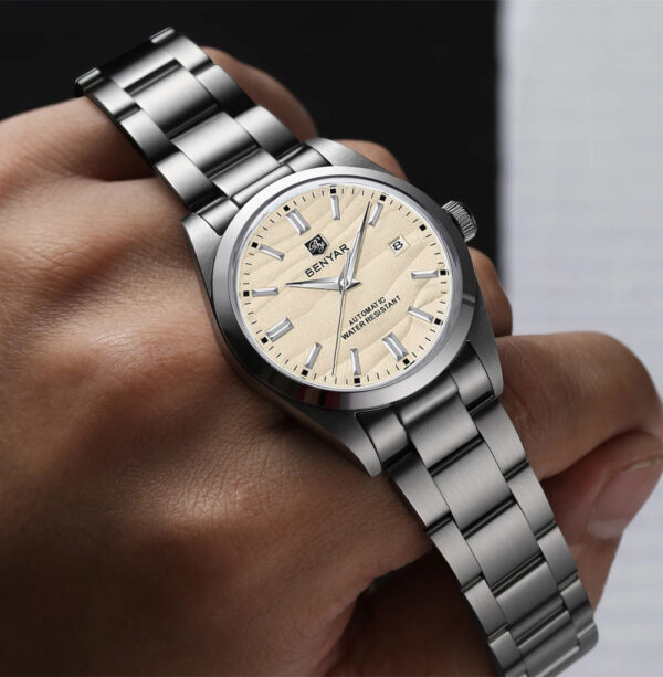 BENYAR BY-5208C Montre Homme Automatique Étanche en Acier Inoxydable - Blanc cassé – Image 7