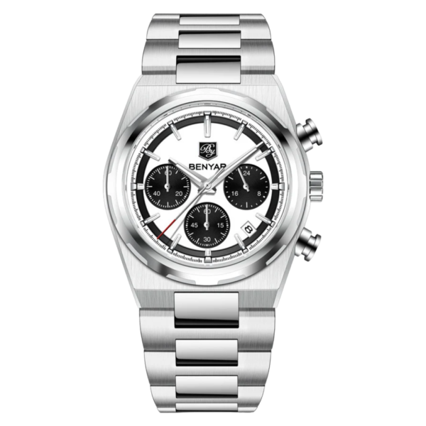 BENYAR BY-5204D Montre Homme Chronographe Étanche en Acier Inoxydable - Blanc