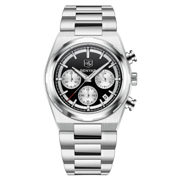 BENYAR BY-5204A Montre Homme Chronographe Étanche en Acier Inoxydable - Noir