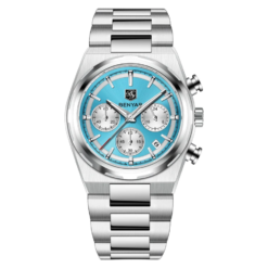 BENYAR BY-5204C Montre Homme Chronographe Étanche en Acier Inoxydable - Bleu ciel