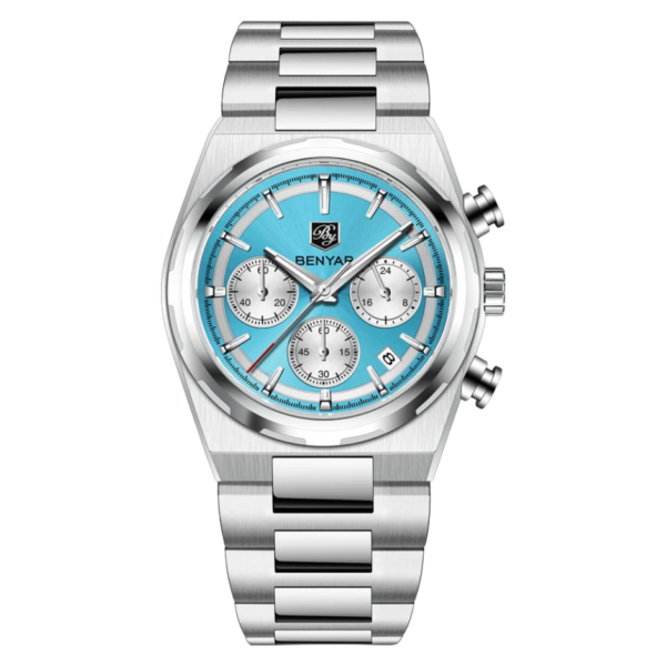 BENYAR BY-5204C Montre Homme Chronographe Étanche en Acier Inoxydable - Bleu ciel