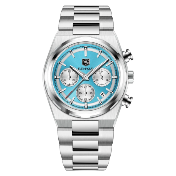 BENYAR BY-5204C Montre Homme Chronographe Étanche en Acier Inoxydable - Bleu ciel