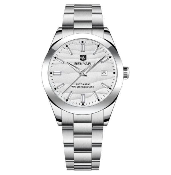 BENYAR BY-5208B Montre Homme Automatique Étanche en Acier Inoxydable - Blanc