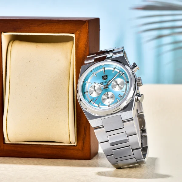 Alternative view of BENYAR BY-5204C Montre Homme Chronographe Étanche en Acier Inoxydable - Bleu ciel