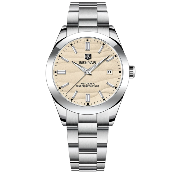BENYAR BY-5208C Montre Homme Automatique Étanche en Acier Inoxydable - Blanc cassé