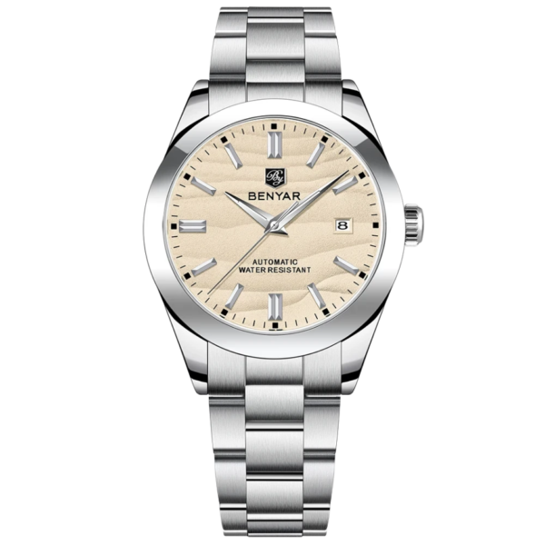 BENYAR BY-5208C Montre Homme Automatique Étanche en Acier Inoxydable - Blanc cassé